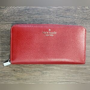 NEW KATE SPADE LEILA LARGE CONTINENTAL  WALLET PEBBLED LEATHER RED CURRANT